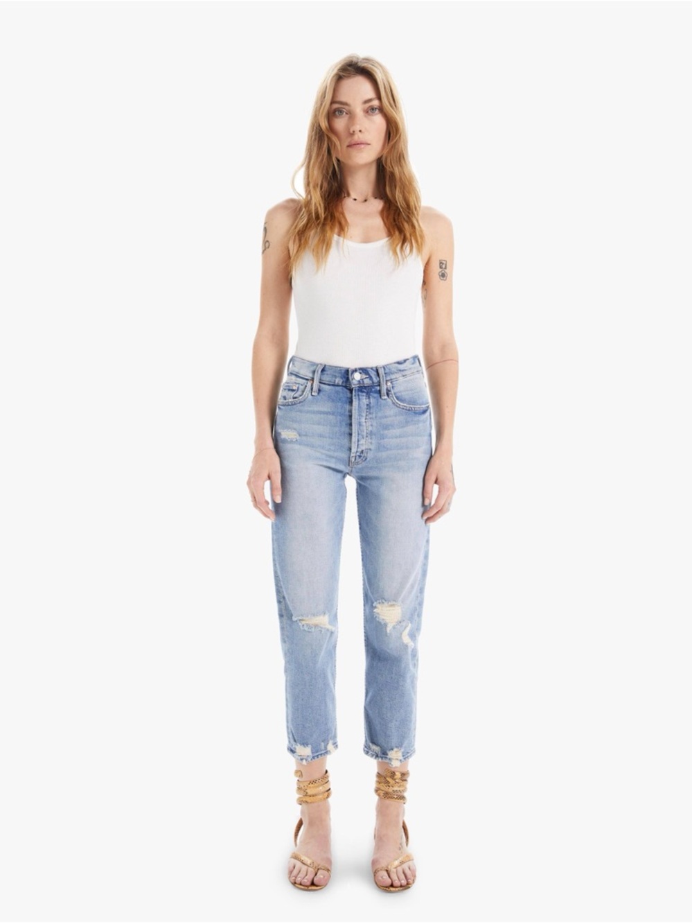 MOTHER Tomcat Light Blue Distressed Boyfriend Jeans - Size 32 - used